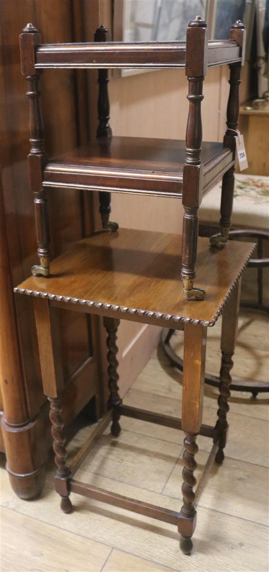 A barley twist occasional table and a two tier table W. 32cm, W.40cm